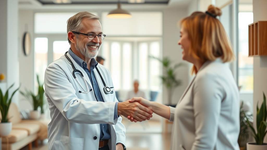 Concierge medicine doctor consulting patient in inviting modern office