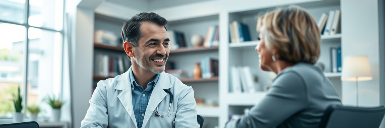 Concierge medicine doctor attentively listening to patient in modern office setting