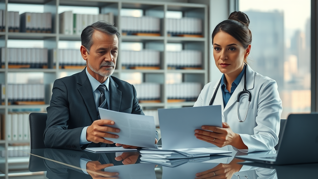 Medical-legal services team reviewing documents for legal accuracy and clarity