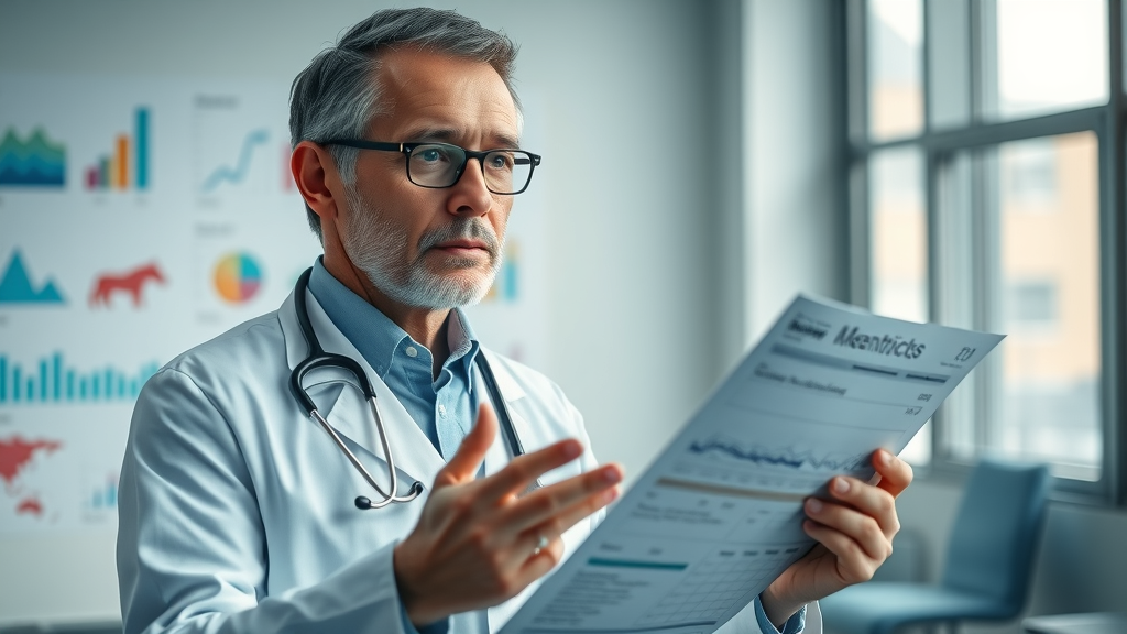 chronic disease management doctor presenting health charts about prevalence and impact in a modern clinic